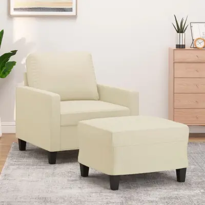The Living Store Fotelj s stolčkom za noge krem 60 cm umetno usnje - Kavč S Stolčkom Za Noge