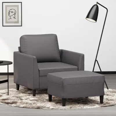The Living Store Fotelj s stolčkom za noge siv 60 cm umetno usnje - Kavč S Stolčkom Za Noge