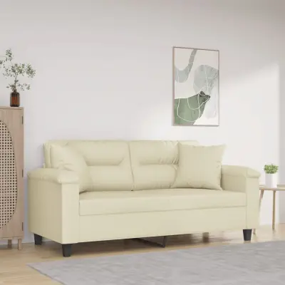The Living Store Kavč dvosed z okrasnimi blazinami krem 140 cm umetno usnje - Kavč Dvosed