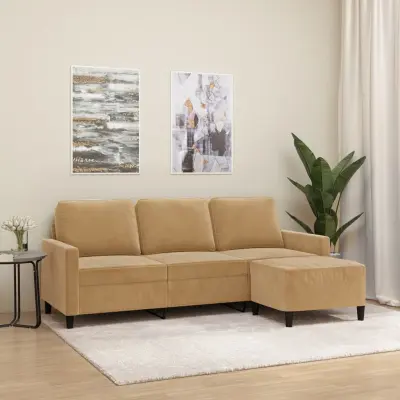 The Living Store Kavč trosed s stolčkom za noge rjav 180 cm žamet - Trosed S Stolčkom Za Noge