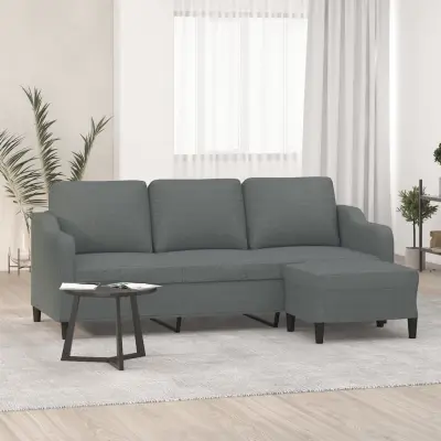 The Living Store Kavč trosed s stolčkom za noge temno siv 180 cm blago - Trosed S Stolčkom Za Noge