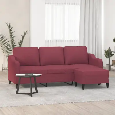 The Living Store Kavč trosed s stolčkom za noge vinsko rdeč 180 cm blago - Trosed S Stolčkom Za Noge
