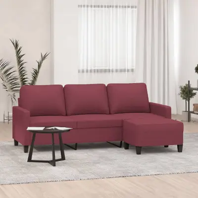 The Living Store Kavč trosed s stolčkom za noge vinsko rdeč 180 cm blago - Trosed S Stolčkom Za Noge