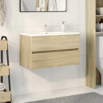 The Living Store Omarica za umivalnik sonoma hrast 80x38,5x45 cm iverna plošča - Omarica Za Umivalnik