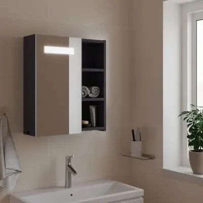 The Living Store Kopalniška omarica z ogledalom z LED lučko siva 45x13x52 cm - Kopalniška Omarica Z Ogledalom