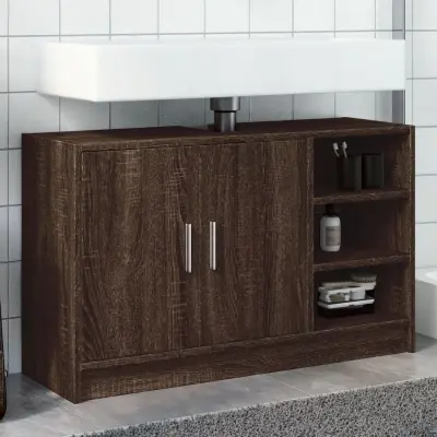 The Living Store Omarica za umivalnik rjavi hrast 90x29x55 cm inženirski les - Omarica Za Umivalnik