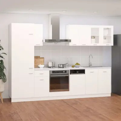 The Living Store Komplet kuhinjskih omaric 8-delni bel iverna plošča - Komplet Kuhinjskih Omaric
