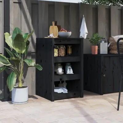 The Living Store Zunanja kuhinjska omarica črna 55x55x92 cm trdna borovina - Zunanja Kuhinjska Omarica