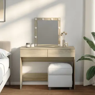 The Living Store Toaletna mizica z LED lučkami sonoma hrast 100x40x130 cm - Toaletna Mizica