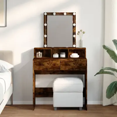 The Living Store Toaletna mizica z LED lučkami dimljen hrast 80x41x144,5 cm - Toaletna Mizica