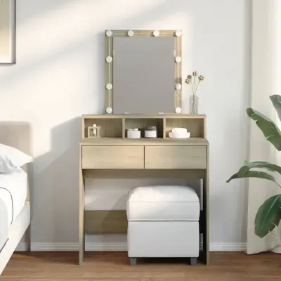 The Living Store Toaletna mizica z LED lučkami sonoma hrast 80x41x144,5 cm - Toaletna Mizica
