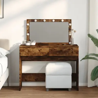 The Living Store Toaletna mizica z LED lučkami dimljen hrast 100x40x120 cm - Toaletna Mizica