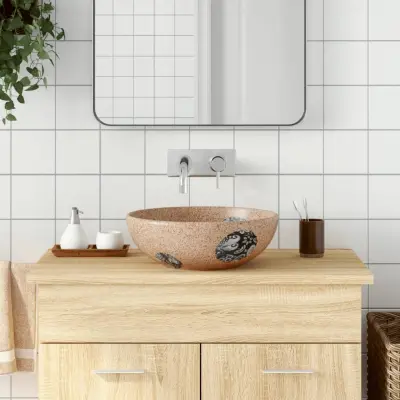 The Living Store Nadpultni umivalnik rjav in moder okrogel Φ41x14 cm keramika - Nadpultni Umivalnik