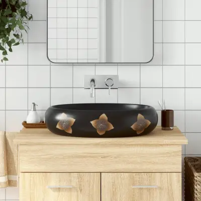 The Living Store Nadpultni umivalnik črn in moder ovalen 59x40x15 cm keramika - Nadpultni Umivalnik