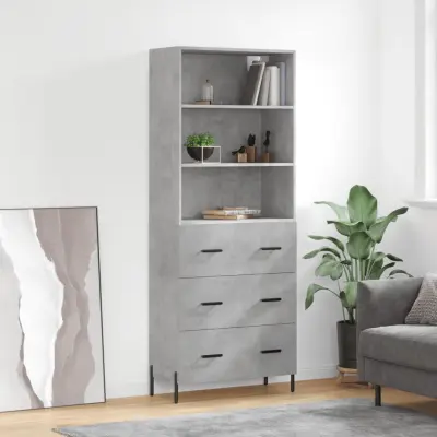 The Living Store Visoka komoda betonsko siva 69,5x34x180 cm inženirski les - Visoka Omarica