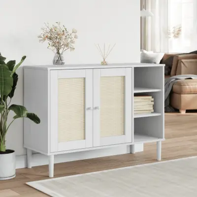 The Living Store Komoda SENJA videz ratana bela 112x40x80 cm trdna borovina - Komoda