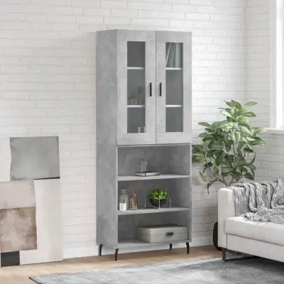 The Living Store Visoka komoda betonsko siva 69,5x34x180 cm inženirski les - Visoka Omarica