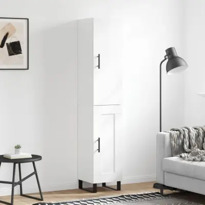The Living Store Visoka omara visok sijaj bela 34,5x34x180 cm inženirski les - Visoka Omara