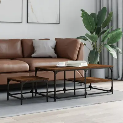 The Living Store Komplet mizic 2-delni rjavi hrast inženirski les - Komplet Klubskih Mizic