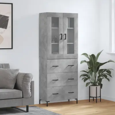 The Living Store Visoka komoda betonsko siva 69,5x34x180 cm inženirski les - Visoka Omara