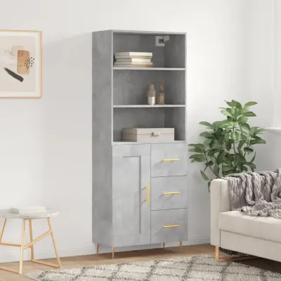 The Living Store Visoka komoda betonsko siva 69,5x34x180 cm inženirski les - Visoka Omarica