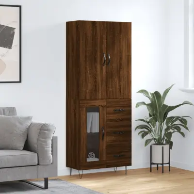 The Living Store Visoka komoda rjav hrast 69,5x34x180 cm inženirski les - Visoka Omara