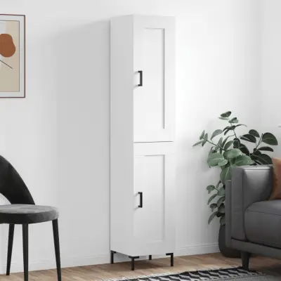The Living Store Visoka omara visok sijaj bela 34,5x34x180 cm inženirski les - Visoka Omarica