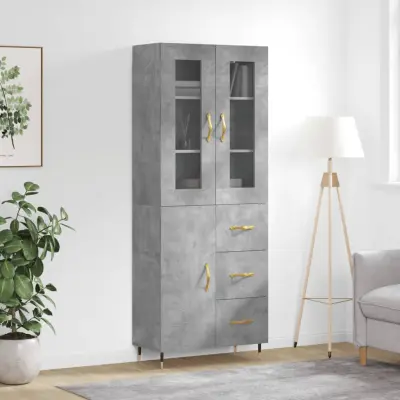 The Living Store Visoka komoda betonsko siva 69,5x34x180 cm inženirski les - Visoka Omara