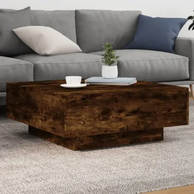 The Living Store Klubska mizica z LED lučmi dimljeni hrast 80x80x31 cm - Klubska Mizica