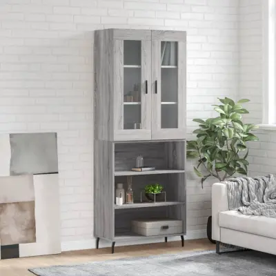 The Living Store Visoka komoda siva sonoma 69,5x34x180 cm inženirski les - Visoka Omarica