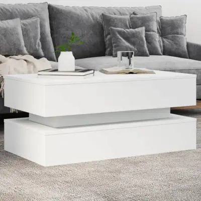 The Living Store Klubska mizica z LED lučkami bela 90x50x40 cm - Klubska Mizica