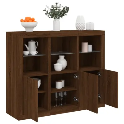 The Living Store Komoda z LED diodami 3 kosi rjavi hrast inženirski les - Komoda
