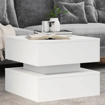 The Living Store Klubska mizica z LED lučkami bela 50x50x40 cm - Klubska Mizica