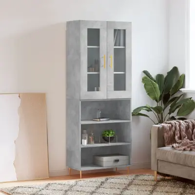The Living Store Visoka komoda betonsko siva 69,5x34x180 cm inženirski les - Visoka Omarica