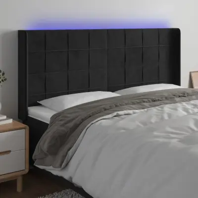 The Living Store LED posteljno vzglavje črno 163x16x118/128 cm žamet - LED Vzglavje