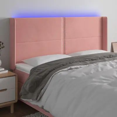 The Living Store LED posteljno vzglavje roza 183x16x118/128 cm žamet - LED Vzglavje