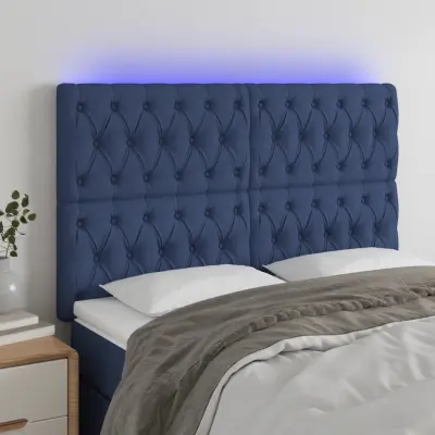 The Living Store LED posteljno vzglavje modro 144x7x118/128 cm blago - LED Vzglavje
