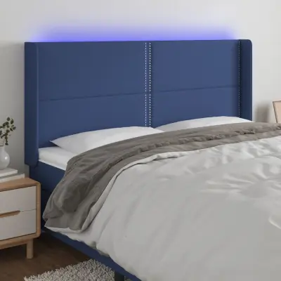 The Living Store LED posteljno vzglavje modro 183x16x118/128 cm blago - LED Vzglavje