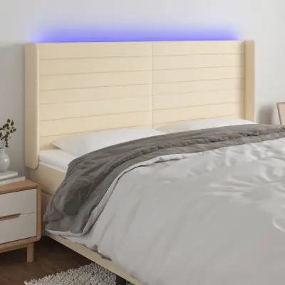 The Living Store LED posteljno vzglavje krem 163x16x118/128 cm blago - LED Vzglavje