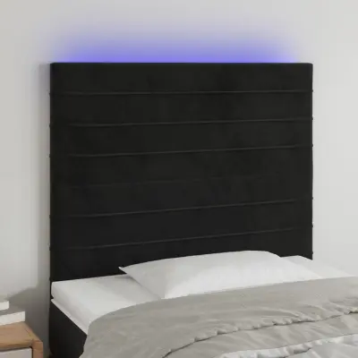 The Living Store LED posteljno vzglavje črno 80x5x118/128 cm žamet - LED Vzglavje