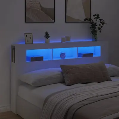 The Living Store LED posteljno vzglavje belo 180x18,5x103,5 cm inženirski les - LED Posteljno Vzglavje