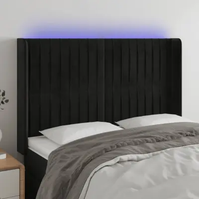 The Living Store LED posteljno vzglavje črno 147x16x118/128 cm žamet - LED Vzglavje