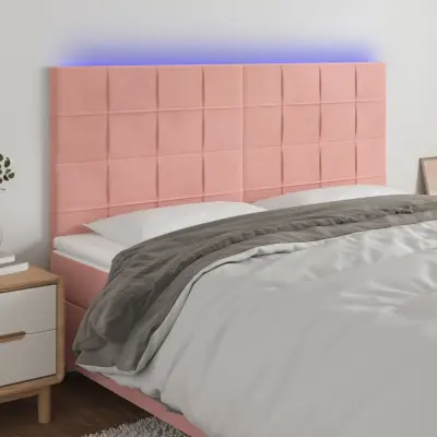 The Living Store LED posteljno vzglavje roza 160x5x118/128 cm žamet - LED Vzglavje