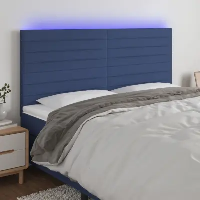 The Living Store LED posteljno vzglavje modro 200x5x118/128 cm blago - LED Vzglavje