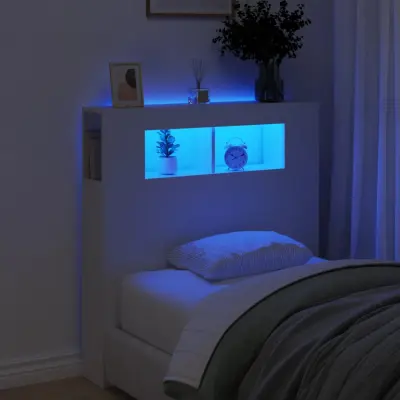 The Living Store LED posteljno vzglavje belo 100x18,5x103,5 cm inženirski les - LED Posteljno Vzglavje