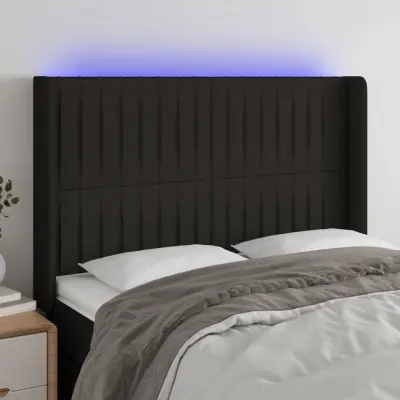 The Living Store LED posteljno vzglavje črno 147x16x118/128 cm blago - LED Vzglavje