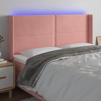 The Living Store LED posteljno vzglavje roza 163x16x118/128 cm žamet - LED Vzglavje