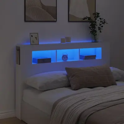 The Living Store LED posteljno vzglavje belo 160x18,5x103,5 cm inženirski les - LED Posteljno Vzglavje