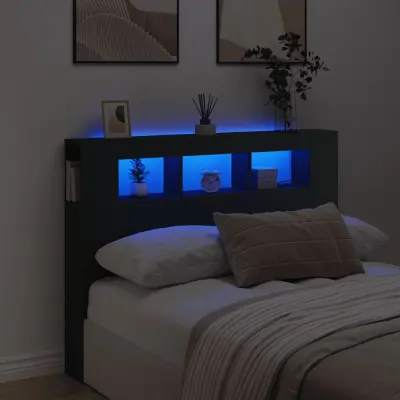 The Living Store LED posteljno vzglavje črno 140x18,5x103,5 cm inženirski les - LED Posteljno Vzglavje
