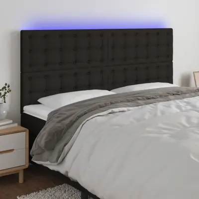 The Living Store LED posteljno vzglavje črno 160x5x118/128 cm blago - LED Vzglavje
